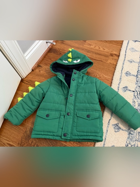Little Me Other - Little Me Dinosaur Coat Green Puffer Jacket Snap Button Toddler Size 2T